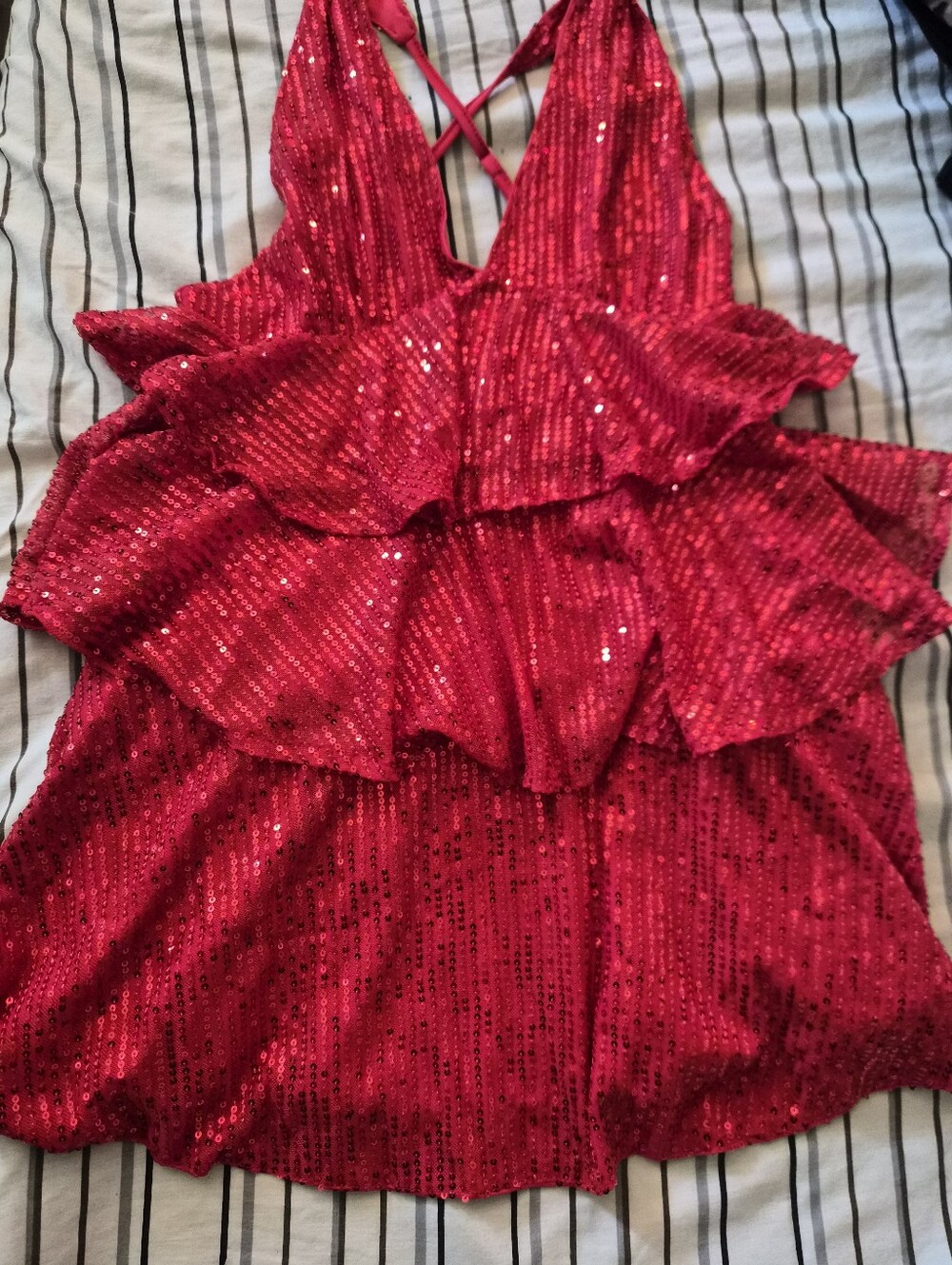 Red Sequin Tiered Ruffle Mini Dress